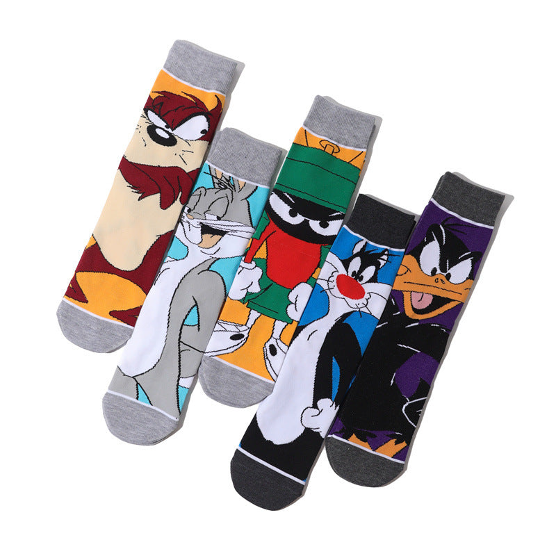 Wholesale Trendy Men's Cotton Cartoon Tube Socks Stockists Women's Animation Personalized Socks-5PRS