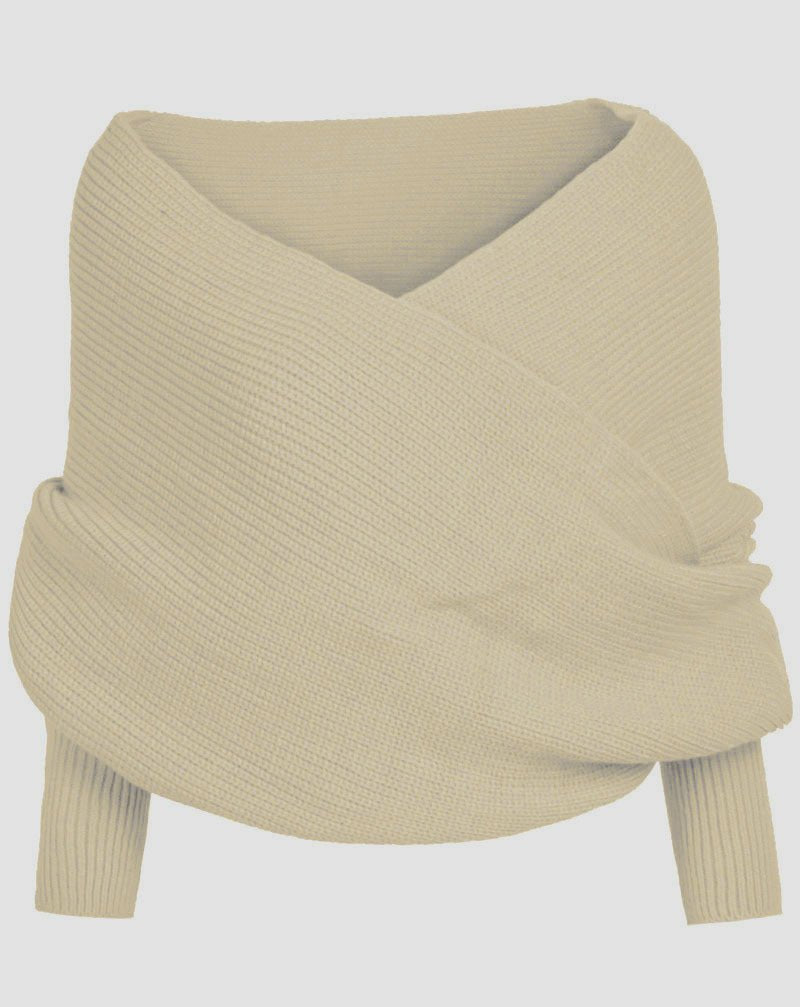 Autumn and winter new V-shaped cross one-word collar off-the-shoulder knitted sexy pullover sweater scarf