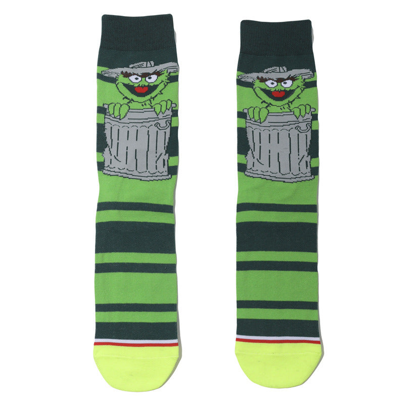 Wholesale Men's Cartoon Socks Cotton Medium Tube Tide Socks Sesame Street Cute Women Ins Socks-5PRS