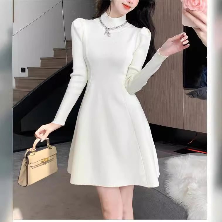 Viral Cozy Knit Dress: Cottagecore A-Line Bubble Sleeve for Spring Autumn Layering