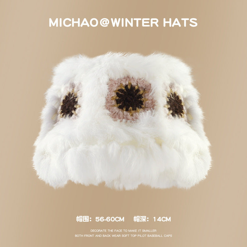 Big Puff Plush Rabbit Hair Handwoven Lion Dancing Hat Cold Fisherman Children Cute Plush Knitted Basin Women Hat