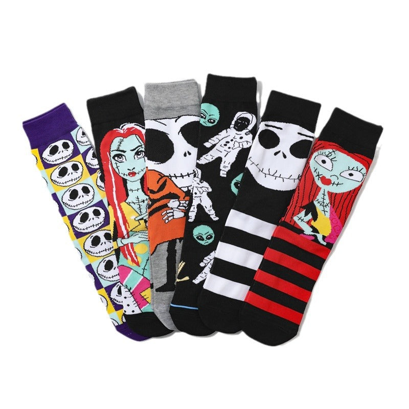 Women's New Trendy Socks Cotton Socks Men's Cartoon Trend Tube Socks Halloween Socks-5PRS