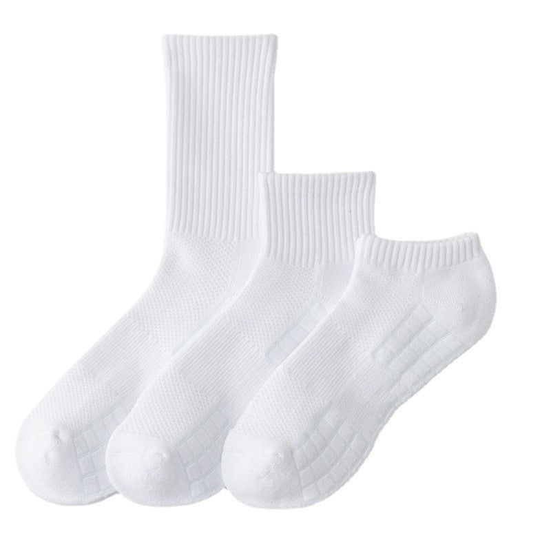 5 PRS-Men's Medium Tube Socks Terry Socks Towel Bottom Sports Cotton White Stockings Basketball Socks