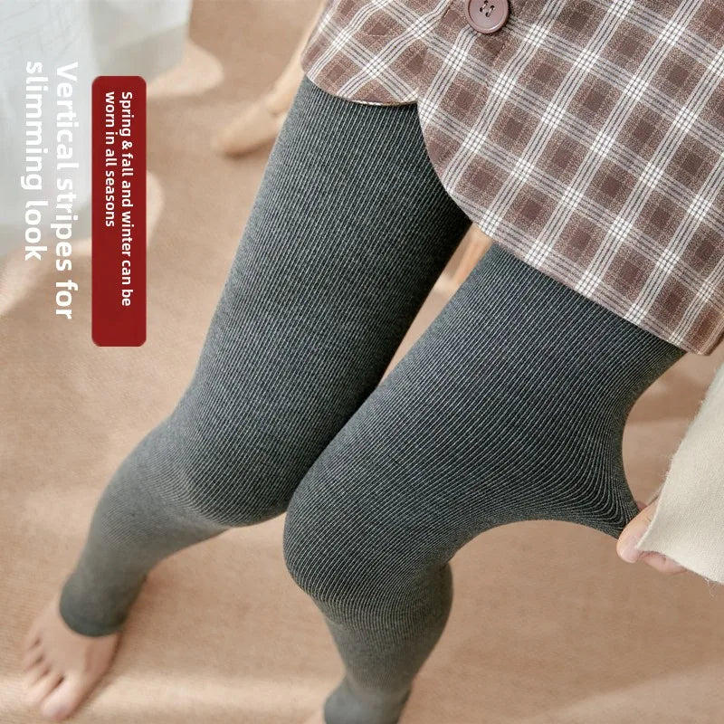 Autumn and winter fleece thickened threaded cotton vertical striped leggings, women's integrated pants