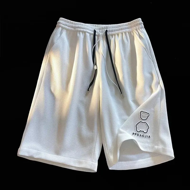 Bear Five-point 6-point Shorts Men's Loose Wide-leg Summer Trendy Brand Waffle Casual Sports Basketball Pants