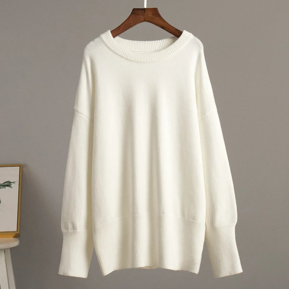 Crew neck sweater 2024 autumn and winter new solid color versatile casual lazy pullover knitted crew neck sweater