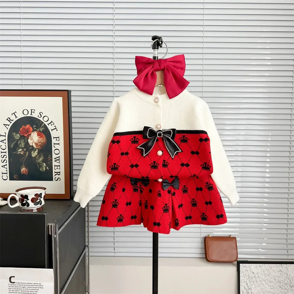 2024 autumn and winter new girls sweater set sweet little fragrant two-piece set foreign trade hot-selling coat baby girl