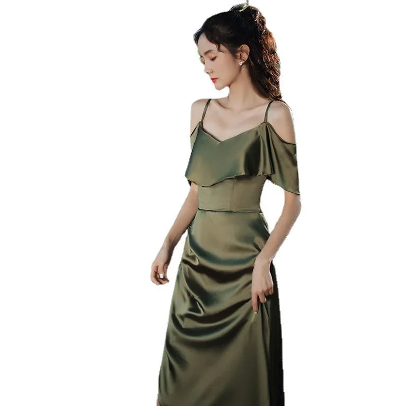 Bridesmaid Dress Girlfriend Group Summer New Satin Long Sisters Temperament Mori Celebrity Banquet Bridesmaid Dress