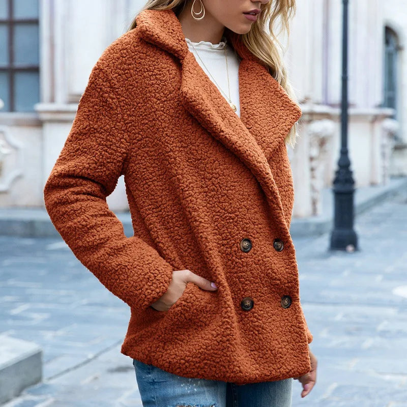 Autumn and Winter New Button-down Fluffy Jacket Lapel Loose Fleece Shirt