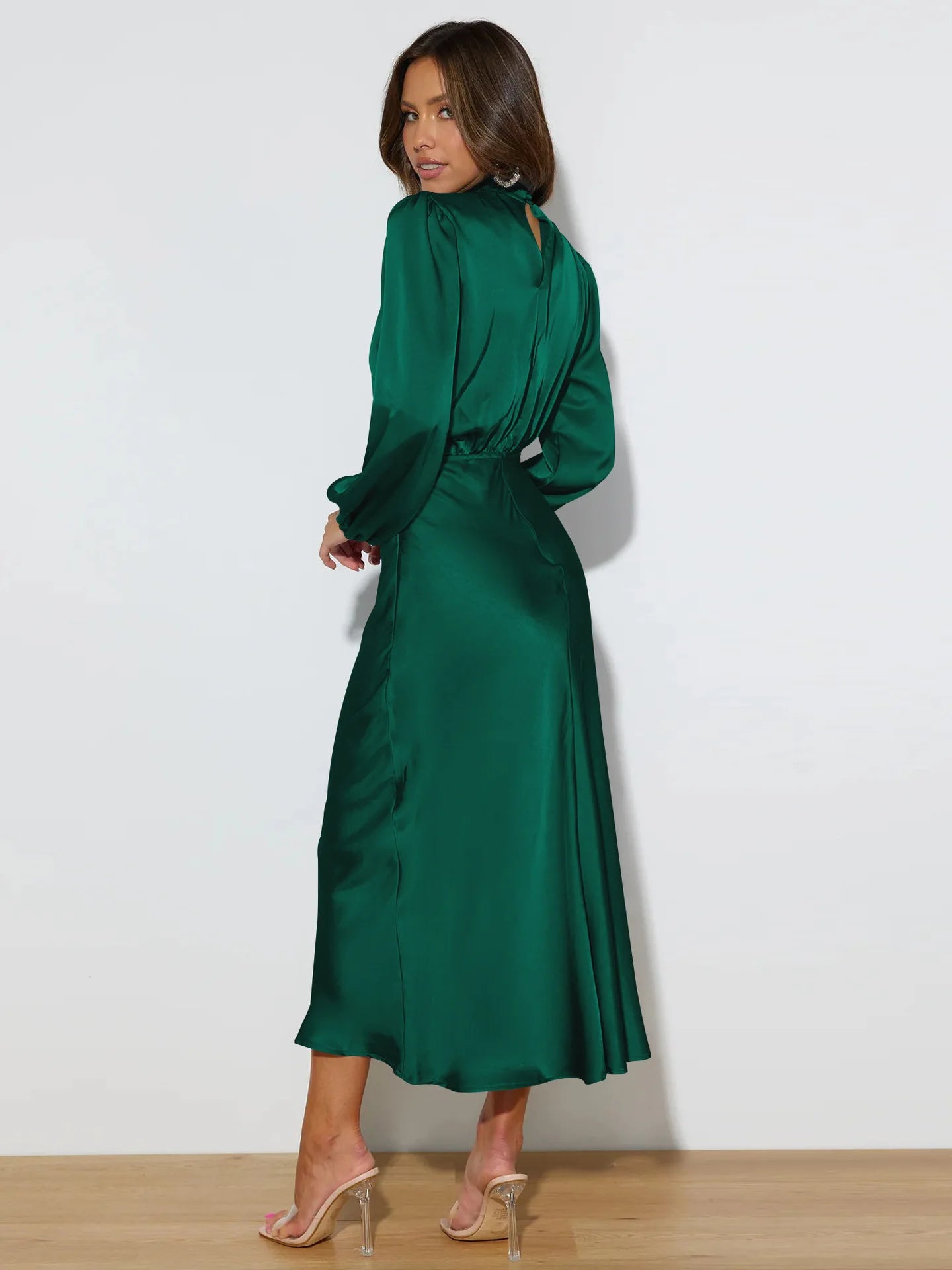 Autumn New High-end Satin Long-sleeved Loose Dress Temperament Elegant Women's Evening Dress