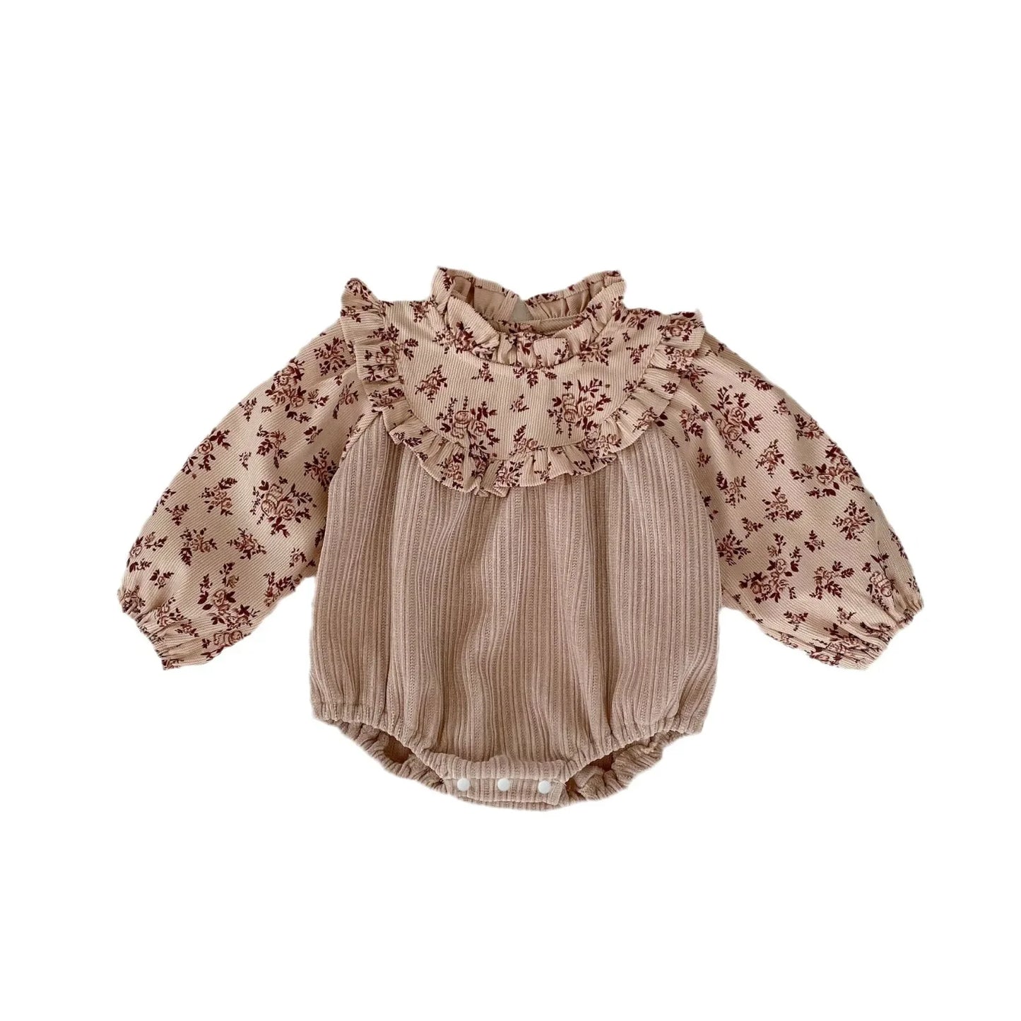 2024 Autumn Infants Children Girls Corduroy Printing Splicing Long Sleeve Romper Climbing Jumpsuit