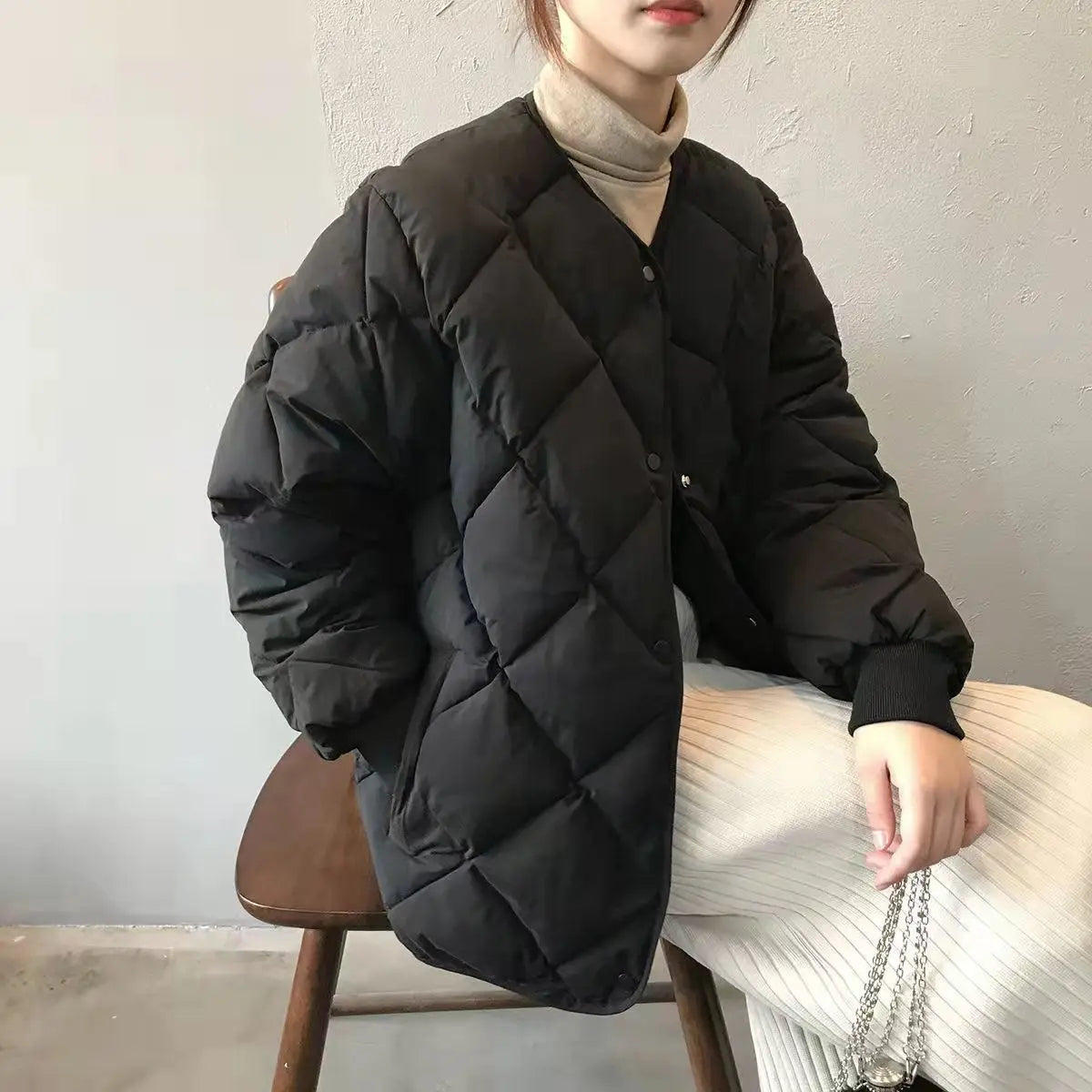 Rhombus cotton-padded clothes women's short 2024 winter new bread clothes popular down cotton-padded clothes