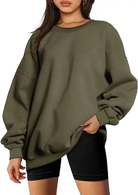 Women's oversized loose sweater sports long-sleeved crew neck pullover