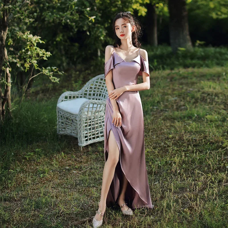 Bridesmaid Dress Girlfriend Group Summer New Satin Long Sisters Temperament Mori Celebrity Banquet Bridesmaid Dress