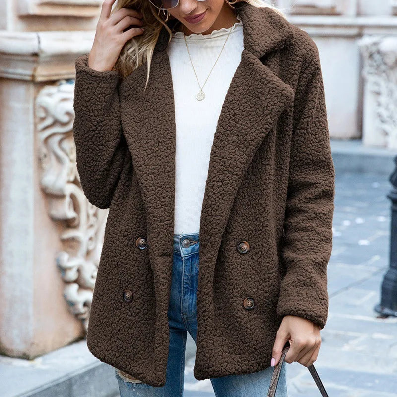 Autumn and Winter New Button-down Fluffy Jacket Lapel Loose Fleece Shirt