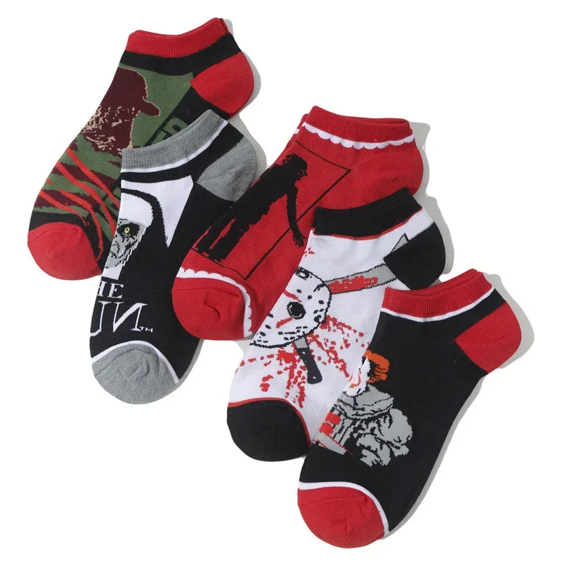 Cotton Anime Cartoon Boat Socks Spring and Summer Short Tube Comic Men's and Women's Socks Black Friday Socks-5PRS