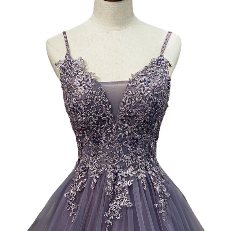 Banquet Female Purple Suspender Dress Vocal Art Test Sen Series Color Yarn Fairy Yarn Skirt Host Evening Dress