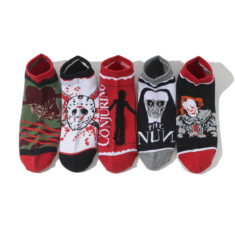 Cotton Anime Cartoon Boat Socks Spring and Summer Short Tube Comic Men's and Women's Socks Black Friday Socks-5PRS