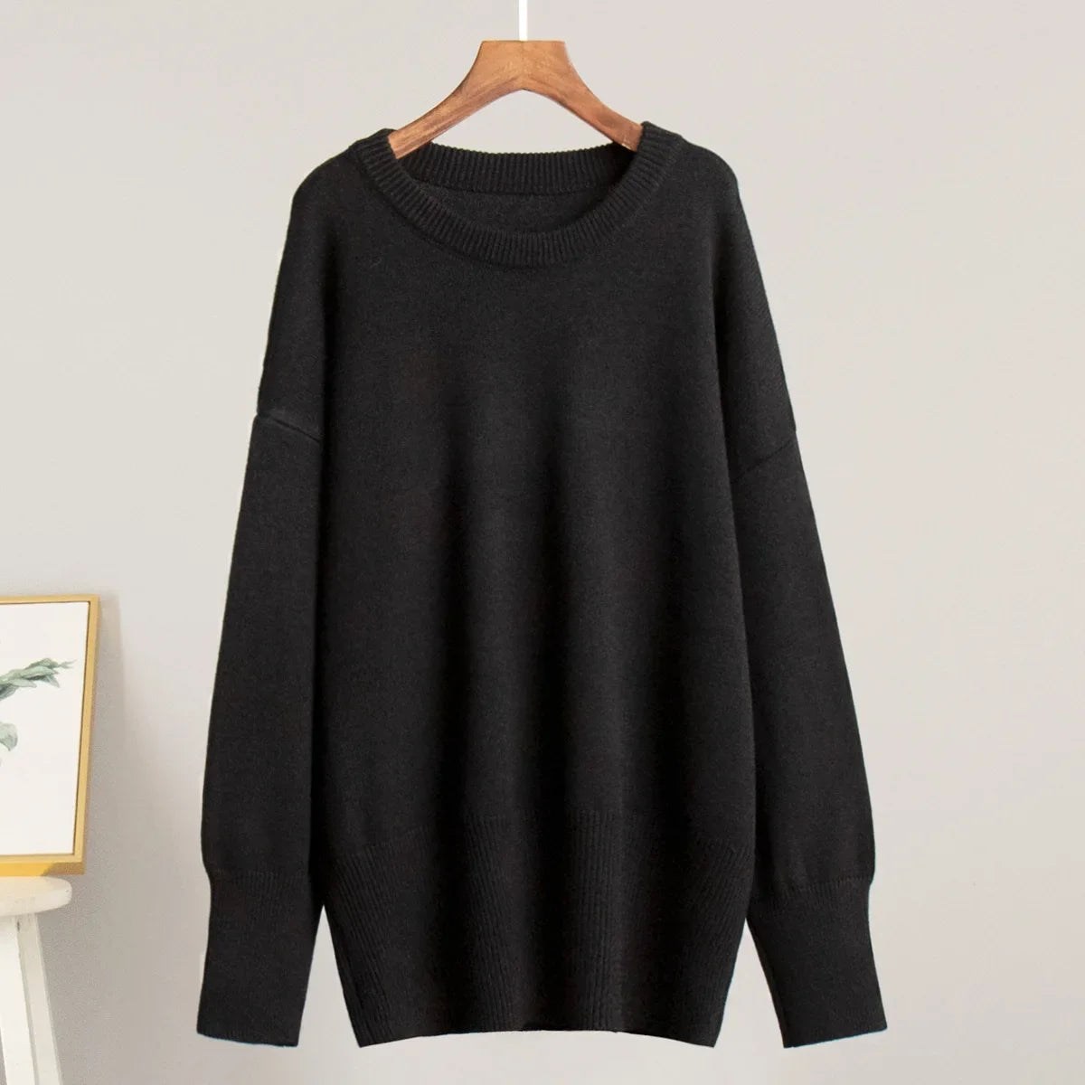 Crew neck sweater 2024 autumn and winter new solid color versatile casual lazy pullover knitted crew neck sweater