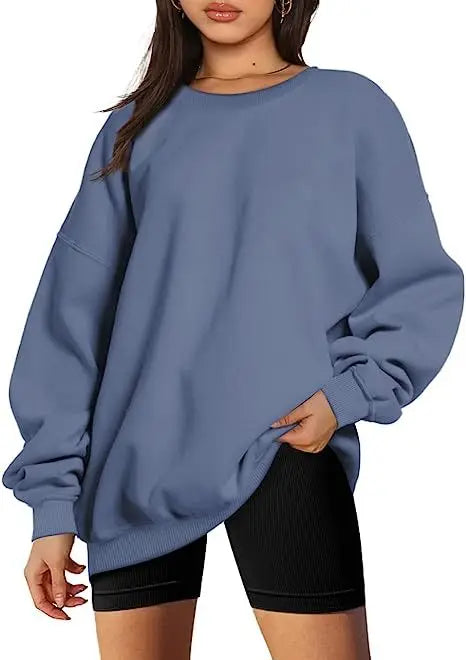 Women's oversized loose sweater sports long-sleeved crew neck pullover