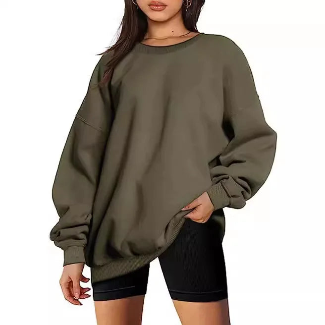 Women's oversized loose sweater sports long-sleeved crew neck pullover