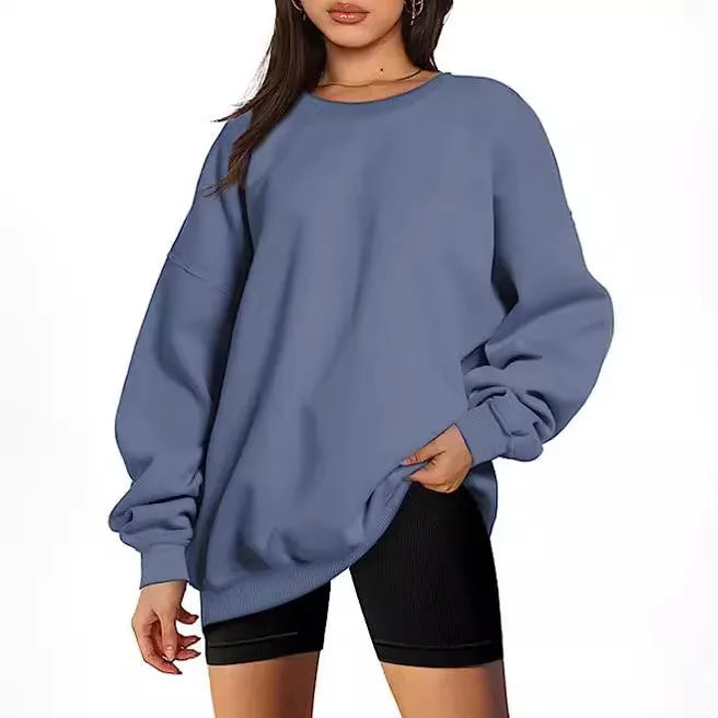Women's oversized loose sweater sports long-sleeved crew neck pullover