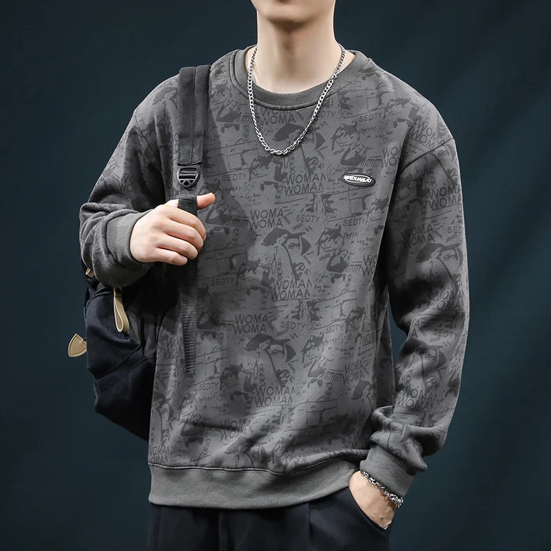 Couple Sweater Men's Loose Autumn and Winter New Design Trendy Brand Full of Printed Tops Men