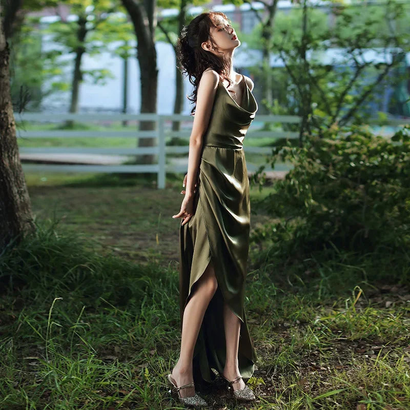 Bridesmaid Dress Girlfriend Group Summer New Satin Long Sisters Temperament Mori Celebrity Banquet Bridesmaid Dress