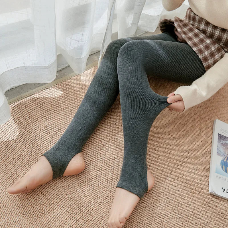 Autumn and winter fleece thickened threaded cotton vertical striped leggings, women's integrated pants