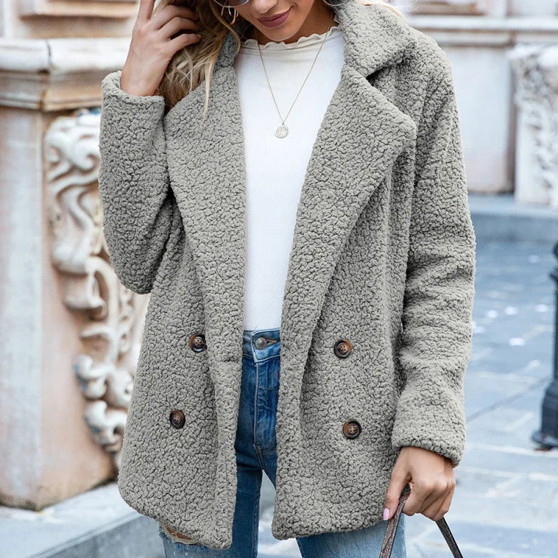 Autumn and Winter New Button-down Fluffy Jacket Lapel Loose Fleece Shirt