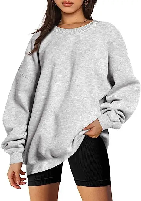 Women's oversized loose sweater sports long-sleeved crew neck pullover