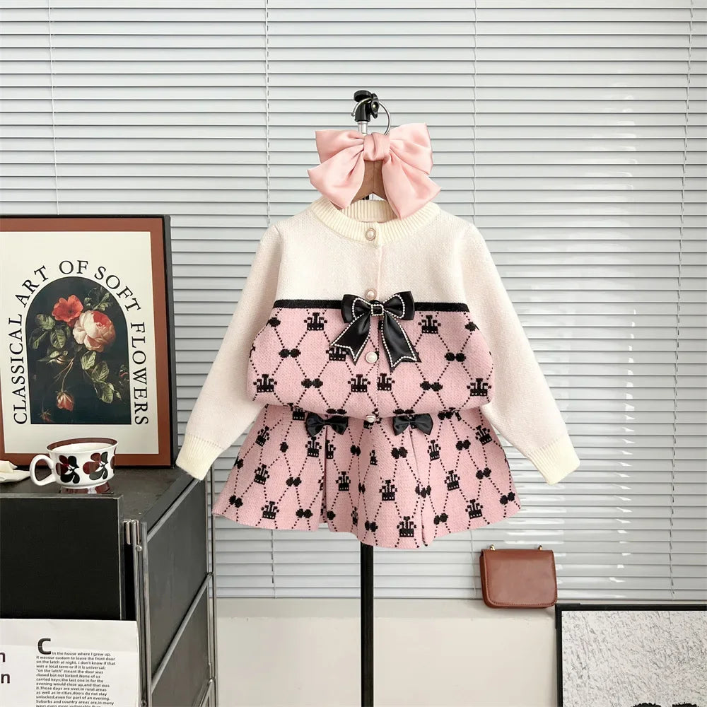 2024 autumn and winter new girls sweater set sweet little fragrant two-piece set foreign trade hot-selling coat baby girl