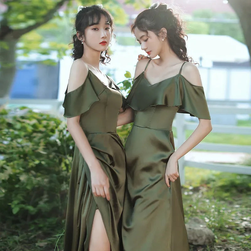 Bridesmaid Dress Girlfriend Group Summer New Satin Long Sisters Temperament Mori Celebrity Banquet Bridesmaid Dress