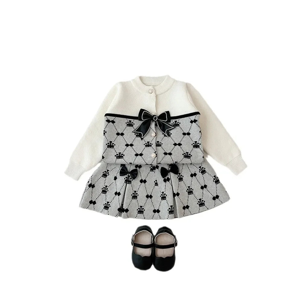 2024 autumn and winter new girls sweater set sweet little fragrant two-piece set foreign trade hot-selling coat baby girl