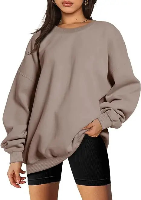 Women's oversized loose sweater sports long-sleeved crew neck pullover