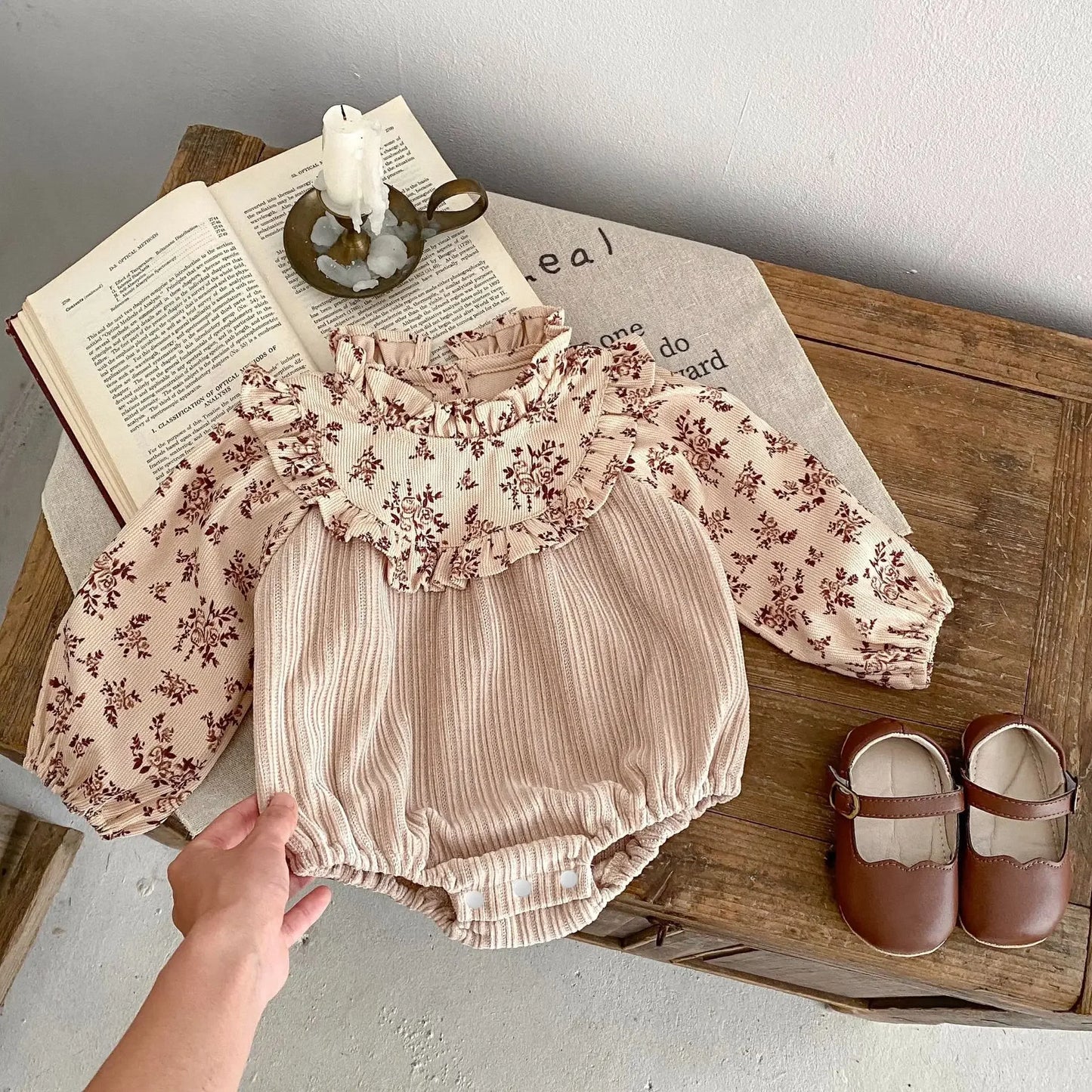 2024 Autumn Infants Children Girls Corduroy Printing Splicing Long Sleeve Romper Climbing Jumpsuit