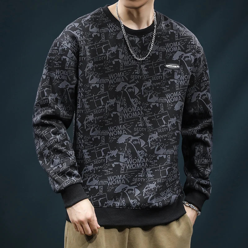 Couple Sweater Men's Loose Autumn and Winter New Design Trendy Brand Full of Printed Tops Men