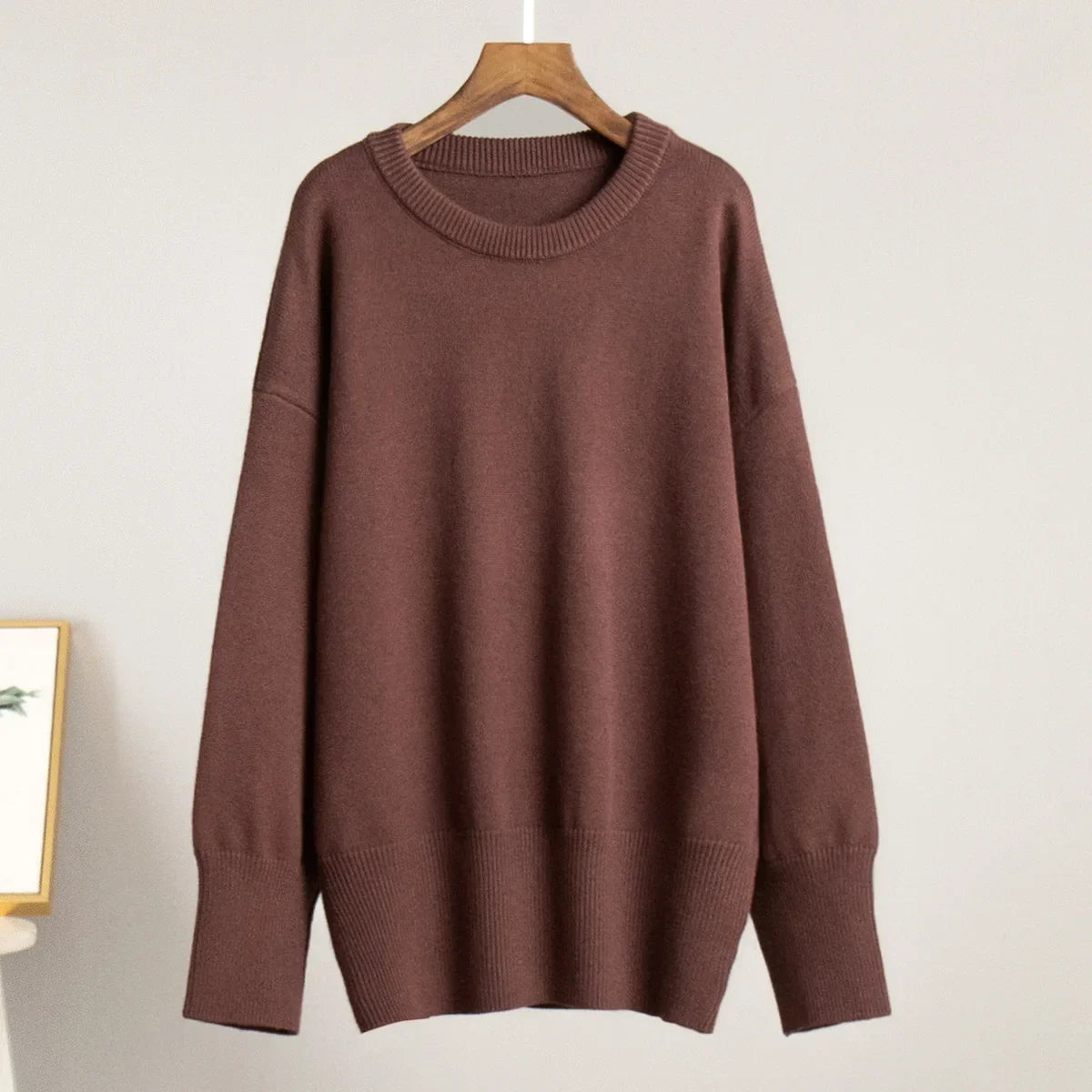 Crew neck sweater 2024 autumn and winter new solid color versatile casual lazy pullover knitted crew neck sweater
