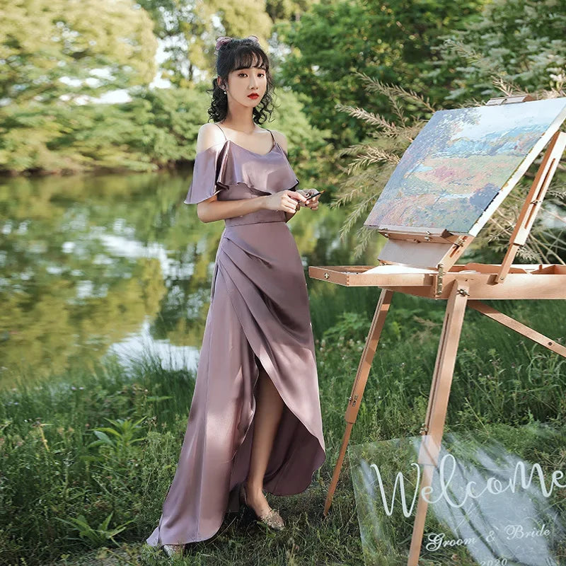 Bridesmaid Dress Girlfriend Group Summer New Satin Long Sisters Temperament Mori Celebrity Banquet Bridesmaid Dress