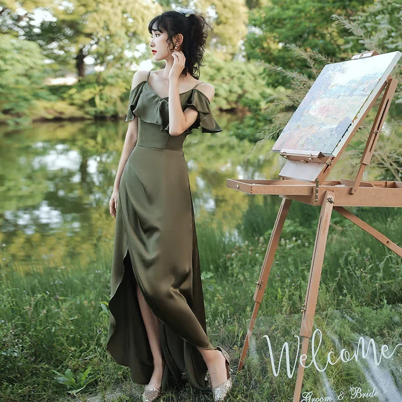 Bridesmaid Dress Girlfriend Group Summer New Satin Long Sisters Temperament Mori Celebrity Banquet Bridesmaid Dress