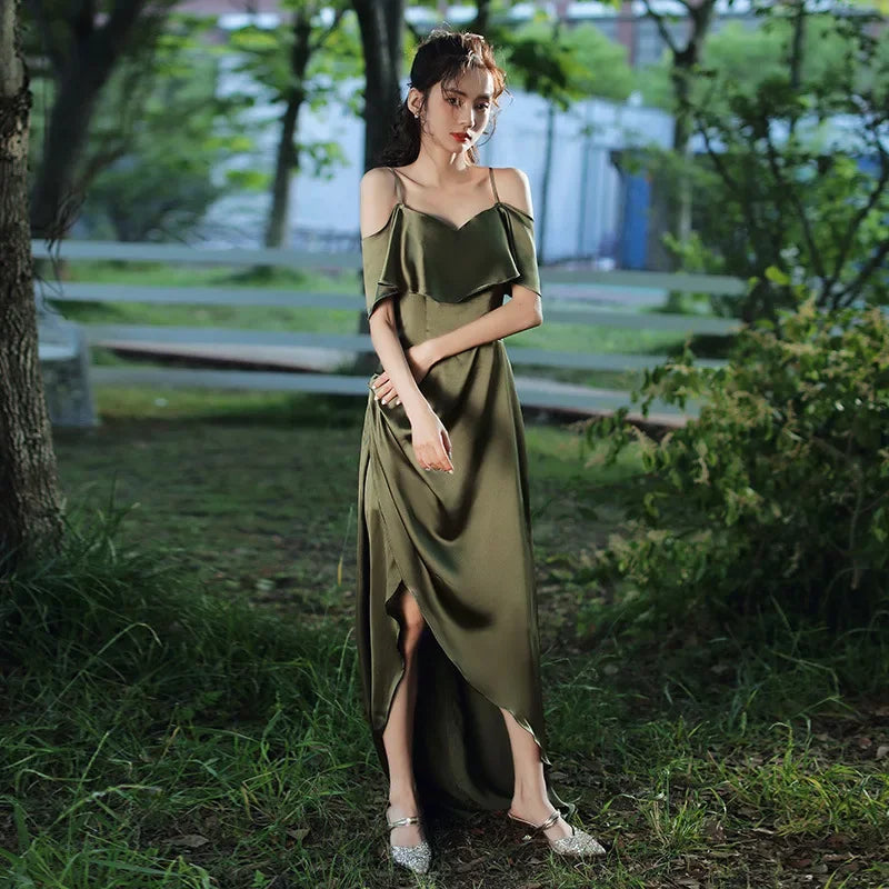 Bridesmaid Dress Girlfriend Group Summer New Satin Long Sisters Temperament Mori Celebrity Banquet Bridesmaid Dress