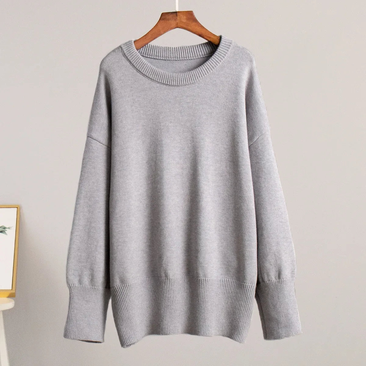 Crew neck sweater 2024 autumn and winter new solid color versatile casual lazy pullover knitted crew neck sweater