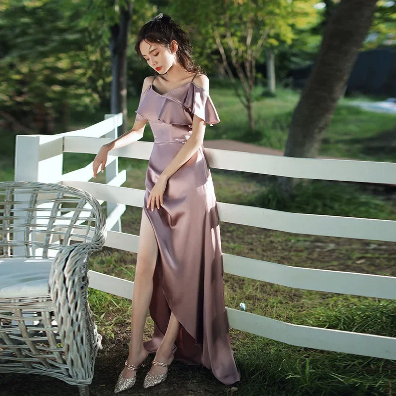 Bridesmaid Dress Girlfriend Group Summer New Satin Long Sisters Temperament Mori Celebrity Banquet Bridesmaid Dress