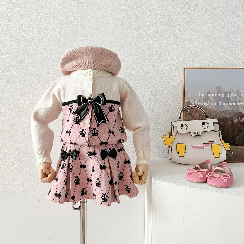 2024 autumn and winter new girls sweater set sweet little fragrant two-piece set foreign trade hot-selling coat baby girl