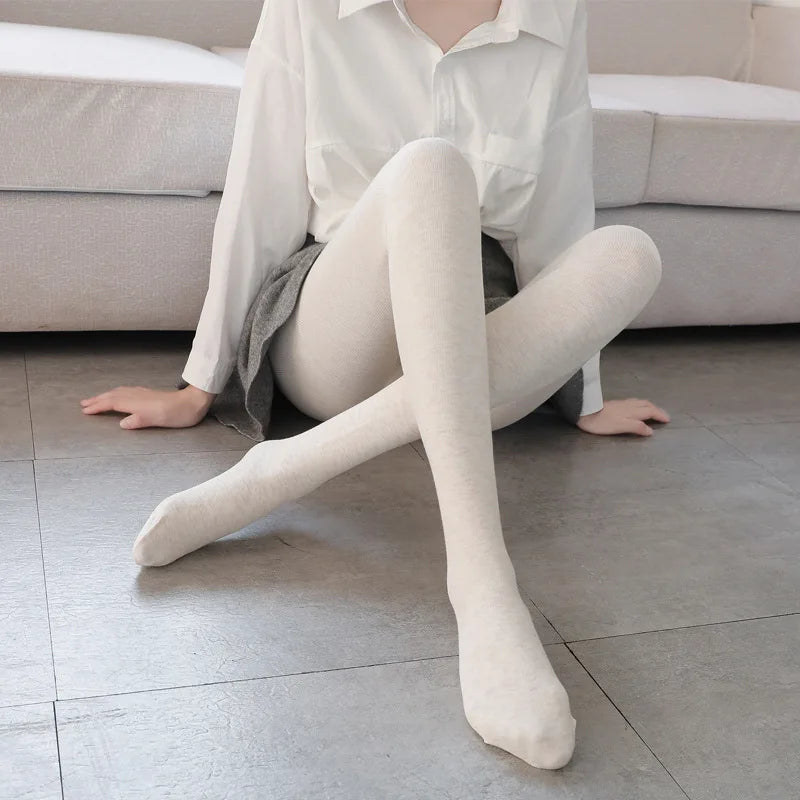 Autumn and winter fleece thickened threaded cotton vertical striped leggings, women's integrated pants