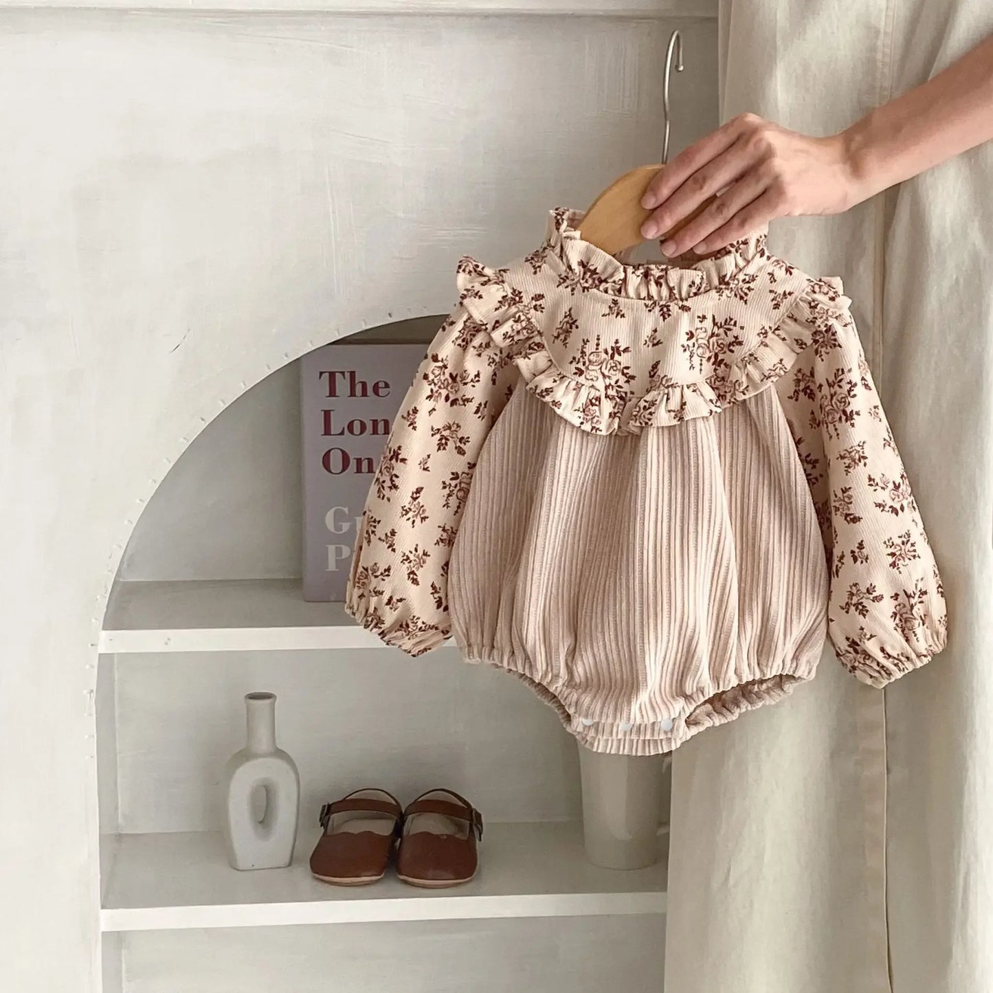 2024 Autumn Infants Children Girls Corduroy Printing Splicing Long Sleeve Romper Climbing Jumpsuit