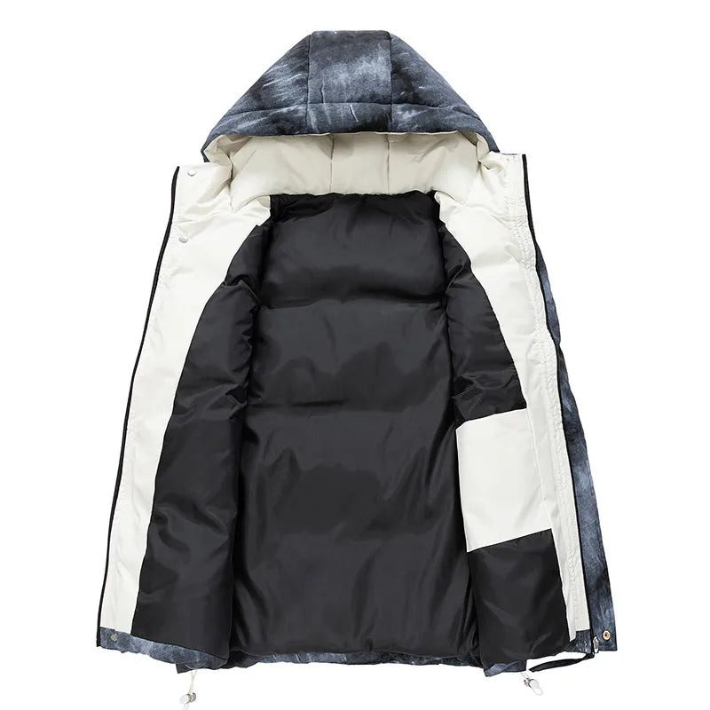 Winter New Large Size Down Vest Men's Hooded Tie-dye Camouflage Gradual Change 85 White Duck Down Plus Fat