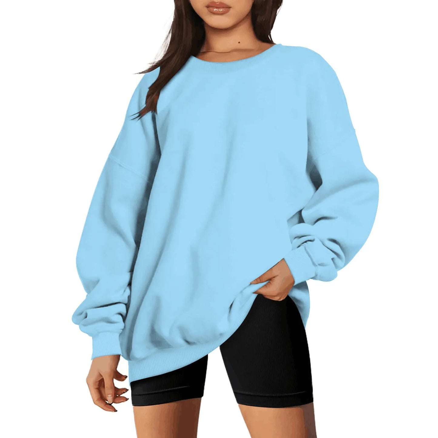 Women's oversized loose sweater sports long-sleeved crew neck pullover