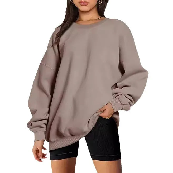 Women's oversized loose sweater sports long-sleeved crew neck pullover