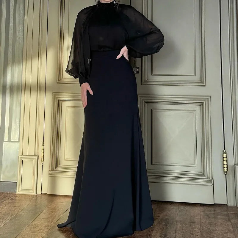 Autumn New Retro Court Style Elegant Long Dress Two-piece Women